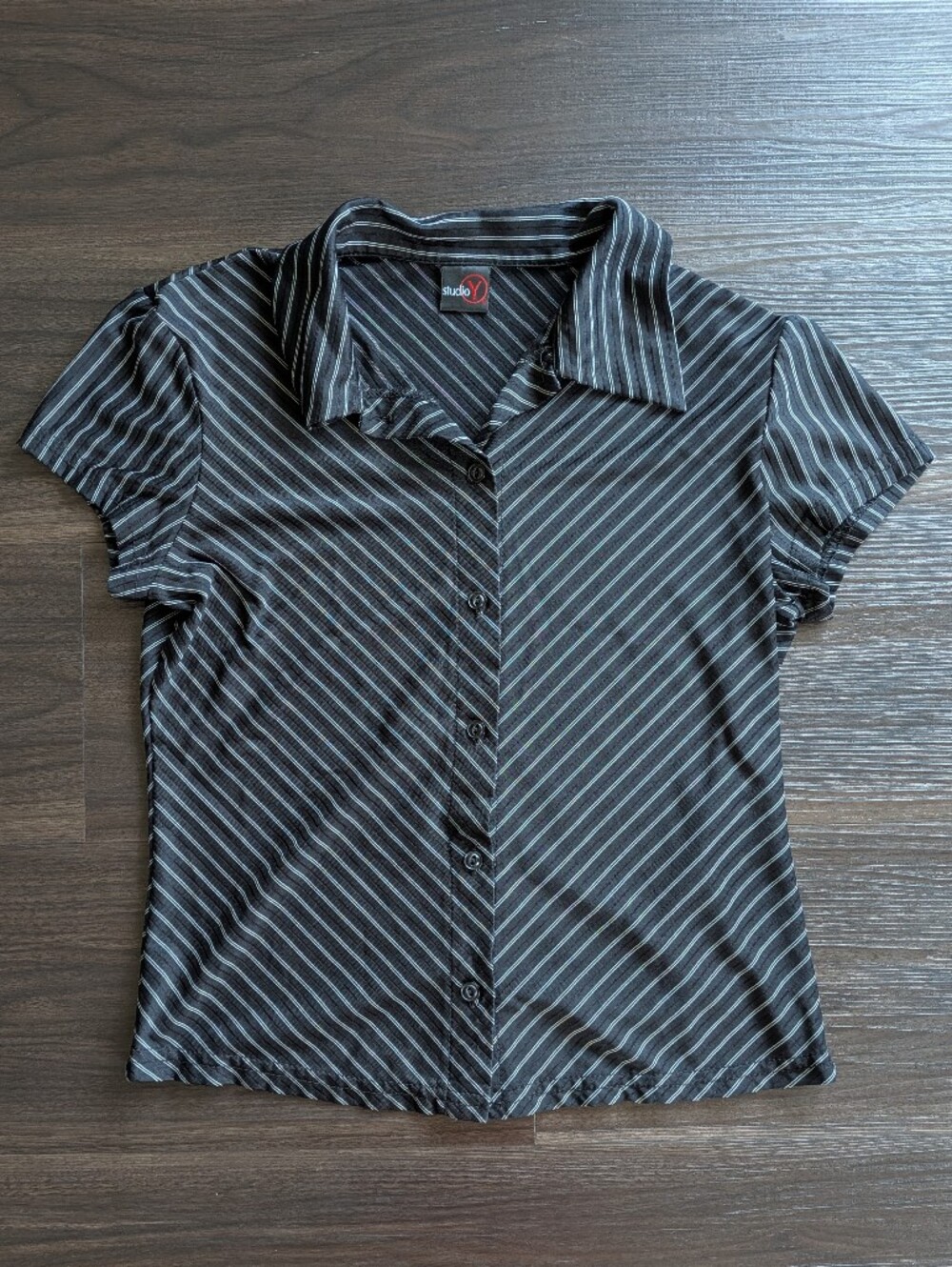 Vintage 90s / Y2K Studio Y Black White Striped Top Goth Small